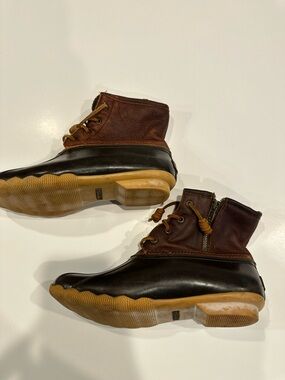 Sperry Brown Leather and Black Rubber Duck Booties